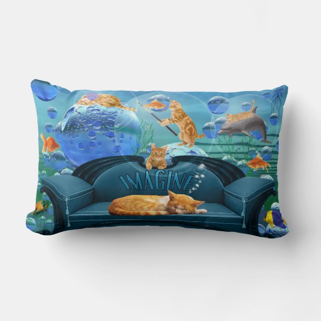 Dreaming Tabby katt Underwater Fantasy Lumbarkudde (Framsida)
