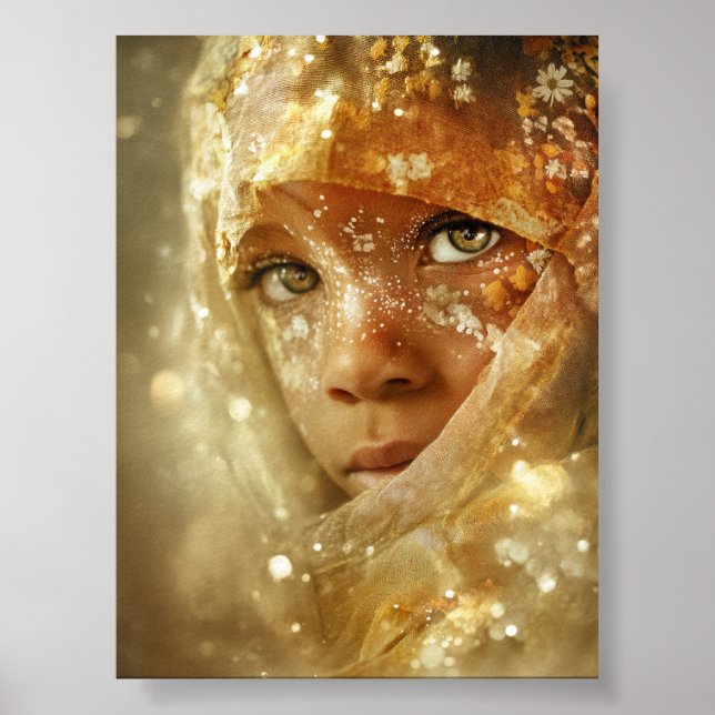 Dreamlike Children Portrait | Golden Veil Gaze Poster (Framsidan)