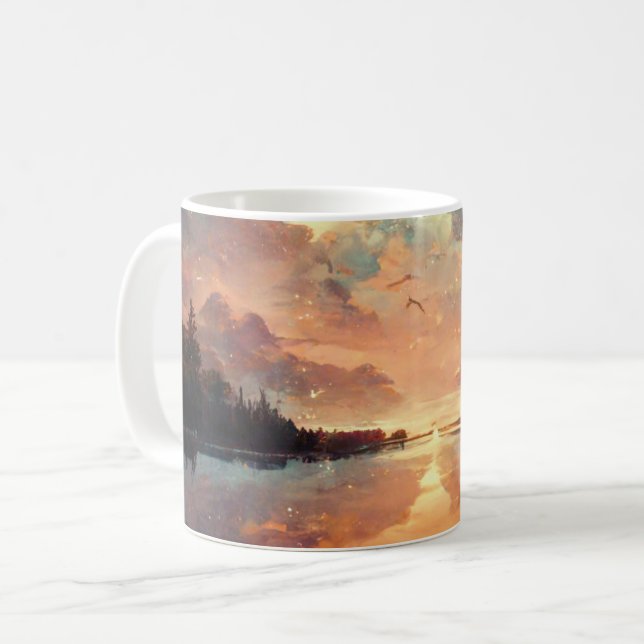 Dreamlike Sjö och Sunset | Landskapsmålning Kaffemugg (Framsida vänster)