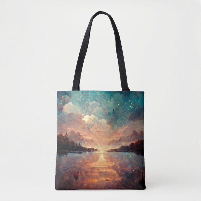 Dreamlike Sjö och Sunset | Landskapsmålning Tygkasse (Framsida)