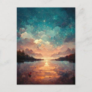 Dreamlike Sjö och Sunset Landskapsmålning Vykort