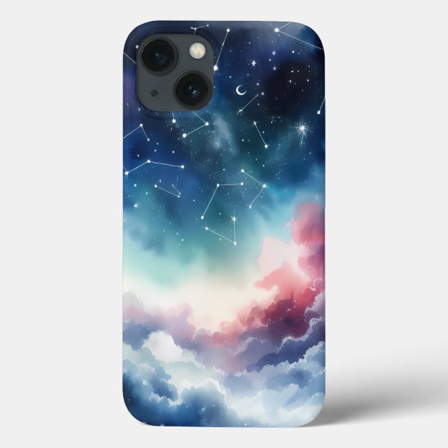 Dreamlike Watercolor Night Himmel iPhone 13 Fodral (Baksida)