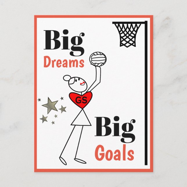 Dreams and Goals Netball Quote Vykort (Framsida)