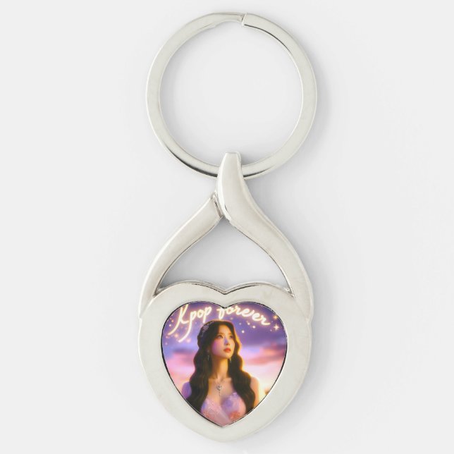 Dreams and Stars: Firar K-Pop Forever Twisted Heart Silverfärgad Nyckelring (Framsidan)