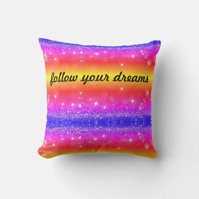 Dreams Börjar här, följ Dreams Rainbow Kudde (Framsida)