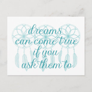 Dreams Can Kom True Teal Slogan Dreamcatcher Vykort