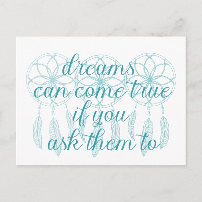Dreams Can Kom True Teal Slogan Dreamcatcher Vykort (Framsida)