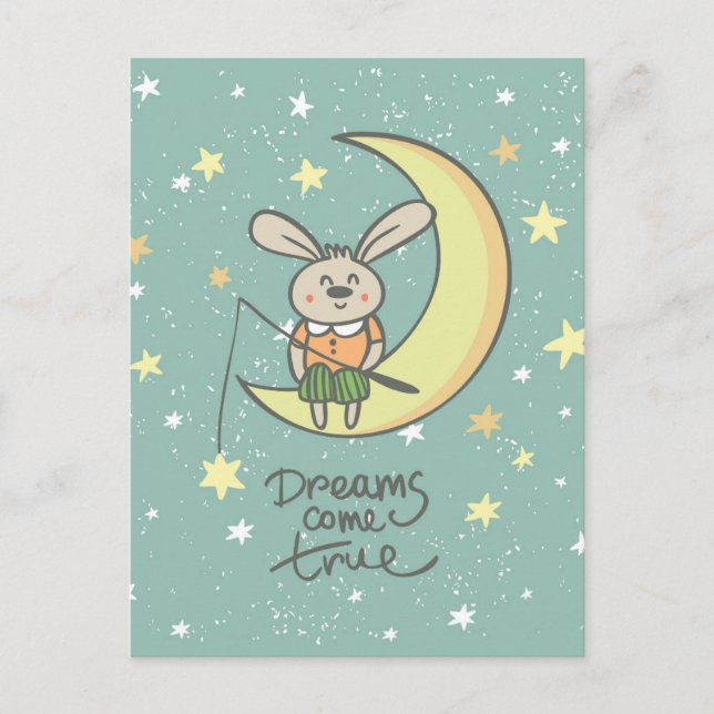 Dreams Come True | Bunny on the Moon Vykort (Framsida)