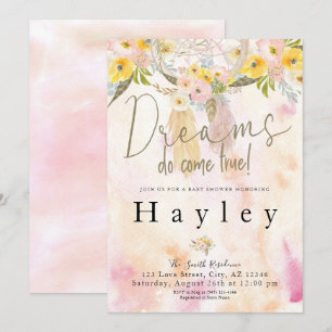 Dreams Do Kom True Watercolor Boho Baby Shower Inbjudningar