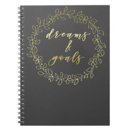 Dreams & Goals - Guld Script Typography Notebook Anteckningsbok Med Spiral