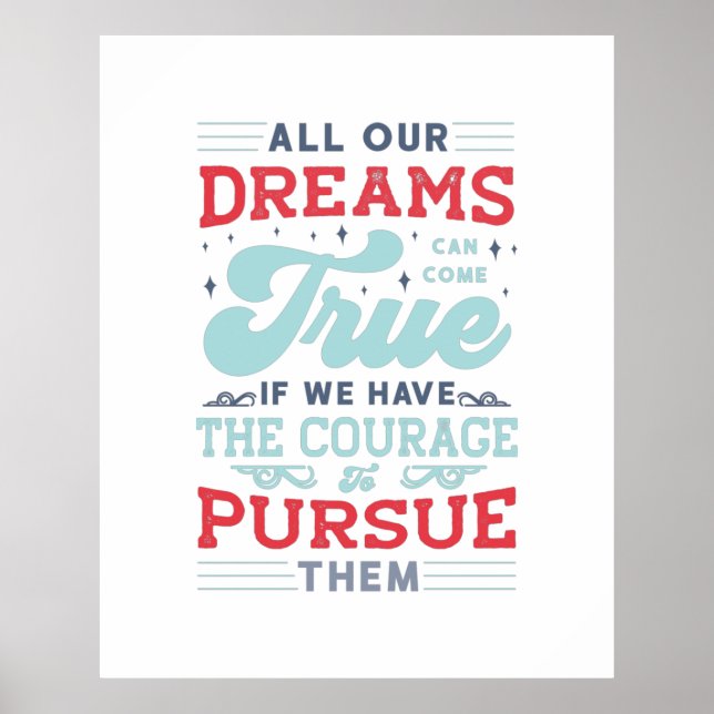 Dreams kan Kom True Red Blue Lettering Typography Poster (Framsidan)