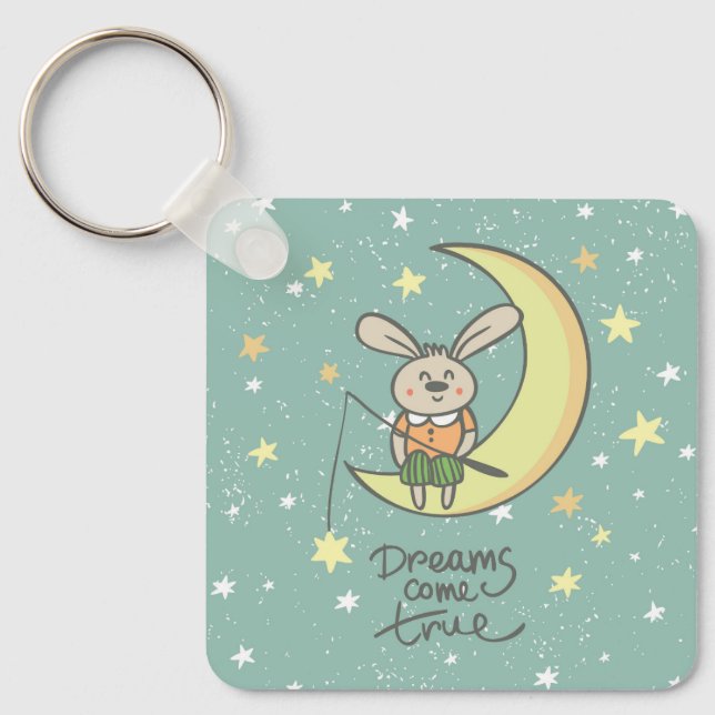 Dreams Kom True | Bunny vid Måne Nyckelring (Framsida)