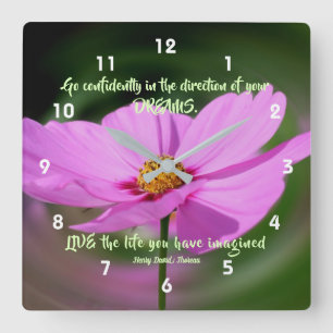 Dreams Quote Cosmos Flower Inspirational Fyrkantig Klocka