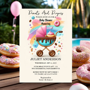 Dreams Rosa Blue Donuts and Diaper Baby Shower Inbjudningar