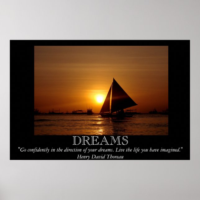 Dreams Sunset Sailboat Motivational Poster (Framsidan)