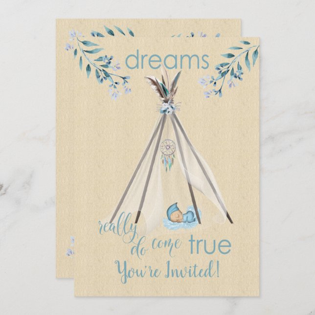 Dreams Verkligen Do Kom True Boho DreamCatcher Tip Inbjudningar (Fram/baksida)