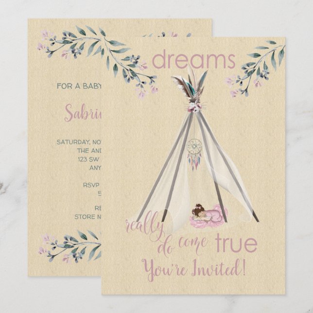 Dreams Verkligen Do Kom True Boho Tipi DreamCatche Inbjudningar (Fram/baksida)