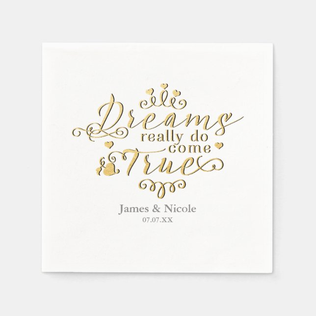 DREAMS VERKLIGEN DO KOM TRUE Guld Princess Napkins Pappersservett (Framsidan)