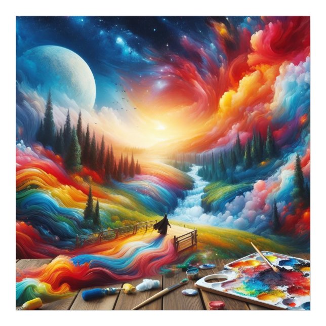 Dreamscape-Abstrakt: Vibrant Digital Art-utskrift Fototryck (Framsidan)