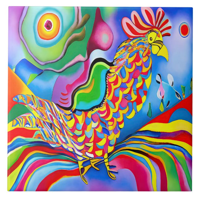 "Dreamscape Bird". A SQ surreal abstrakt cockerel Kakelplatta (Framsidan)