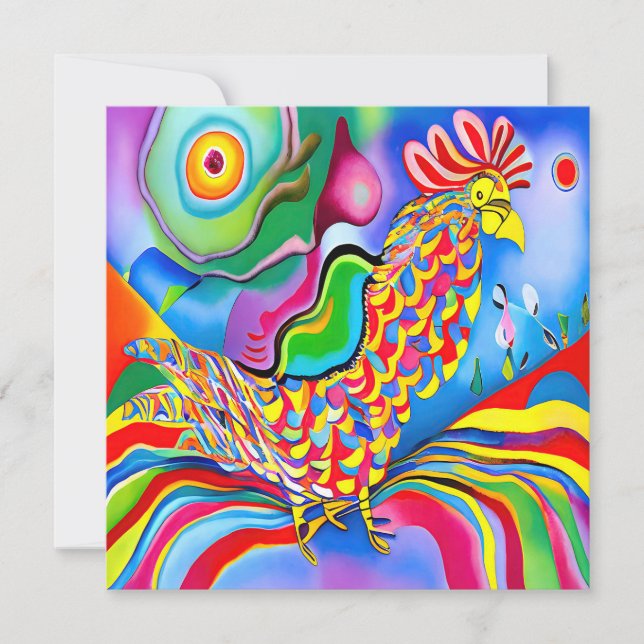 "Dreamscape Bird". A SQ surreal abstrakt cockerel Kort (Framsida)