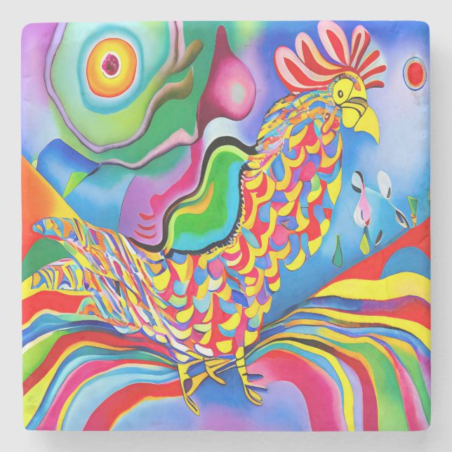 "Dreamscape Bird". A SQ surreal abstrakt cockerel Stenunderlägg (Framsidan)