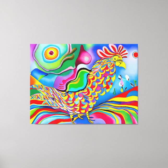 "Dreamscape Bird" En färgstark surrealistisk cocke Canvastryck (Framsida)