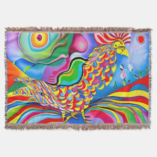 "Dreamscape Bird". En surreal abstrakt cockerel Filt (Framsidan)