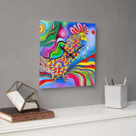 "Dreamscape Bird". En surreal abstrakt cockerel Fyrkantig Klocka
