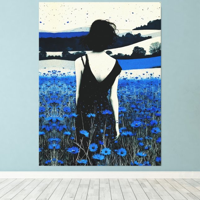 Dreamscape Blue Wildblomma Fält Wall Art - Modern Canvastryck (Insitu (trägolv))