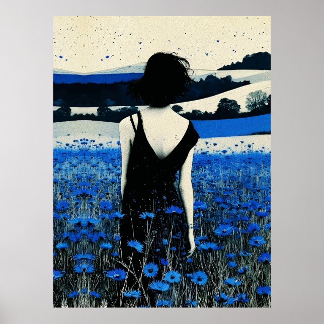Dreamscape Blue Wildblomma Fält Wall Art - Modern Poster (Framsidan)