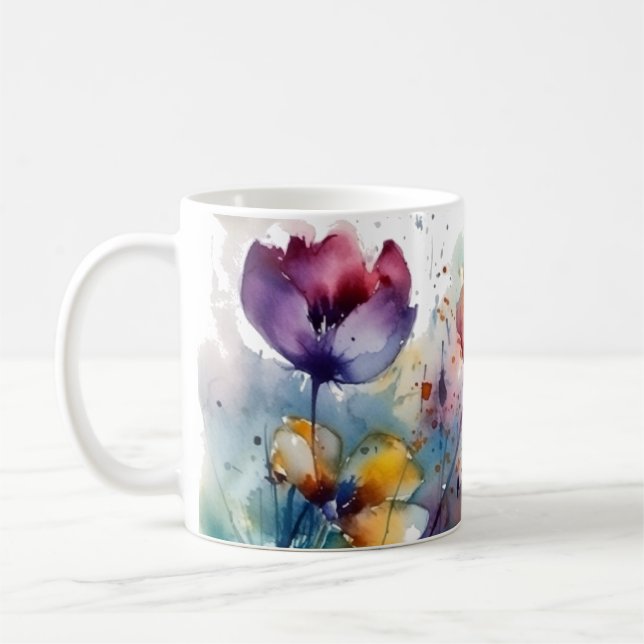 Dreamscape Garden: Abstrakt akvarellblommor Kaffemugg (Vänster)
