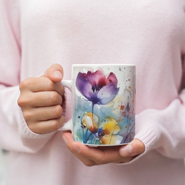 Dreamscape Garden: Abstrakt Watercolor Flowers Kaffemugg (Skapare uppladdad)