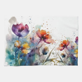 Dreamscape Garden: Abstrakt Watercolor Flowers Kökshandduk