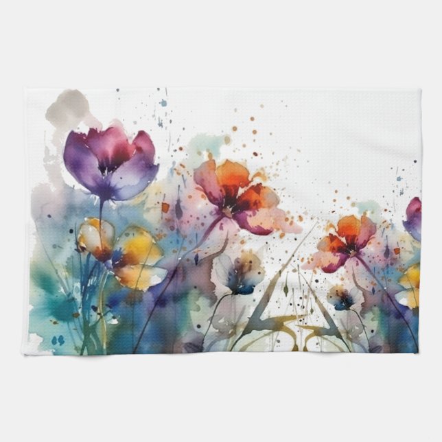 Dreamscape Garden: Abstrakt Watercolor Flowers Kökshandduk (Horisontell)