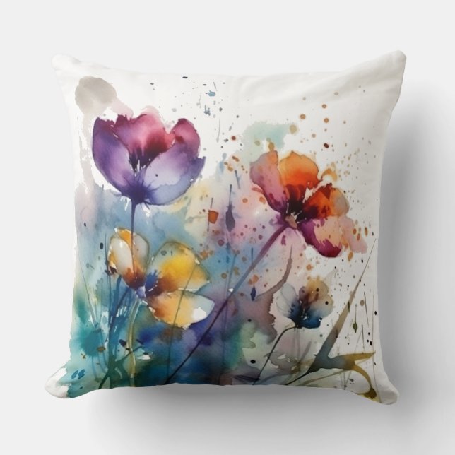 Dreamscape Garden: Abstrakt Watercolor Flowers Kudde (Framsida)