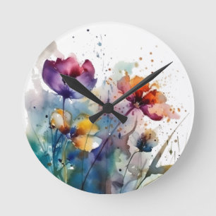 Dreamscape Garden: Abstrakt Watercolor Flowers Rund Klocka
