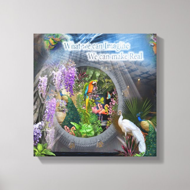 Dreamscape Wisteria-blommor och peacock-teman Canvastryck (Framsida)