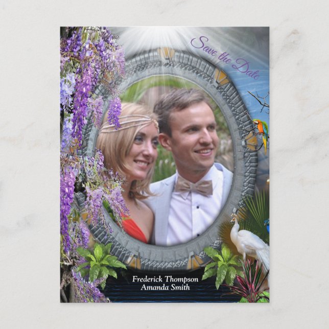 Dreamscape Wisteria blommor runt en portal Meddelande Vykort (Framsida)