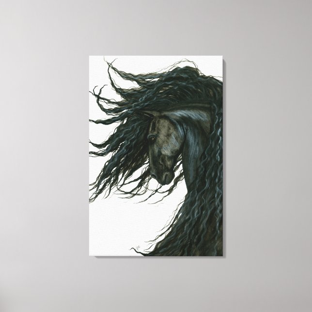 DreamWalker Friesian Black Horse Art by Bihrle Canvastryck (Framsida)