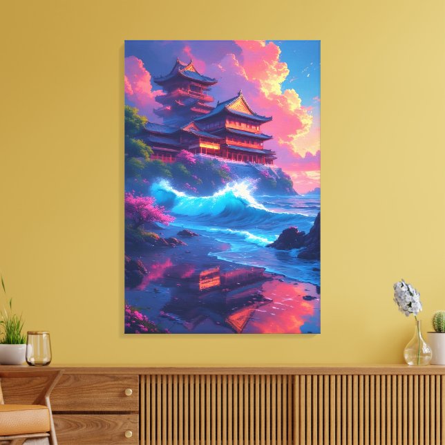 Dreamwave Pagoda vid havet Canvastryck (Insitu (Vardagsrum))
