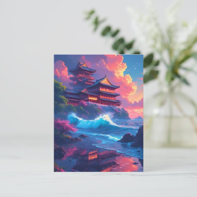Dreamwave Pagoda vid havet Vykort (Stående Fram)
