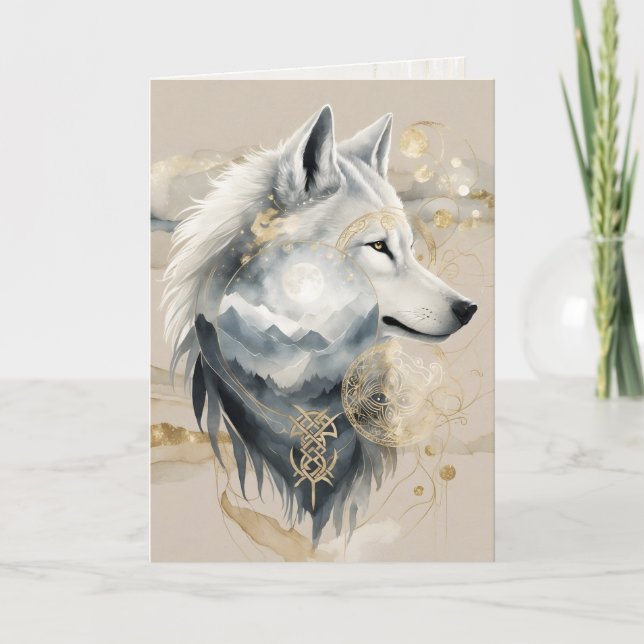 Dreamwoven Guardian Wolf Greeting Card Kort (Framsida)