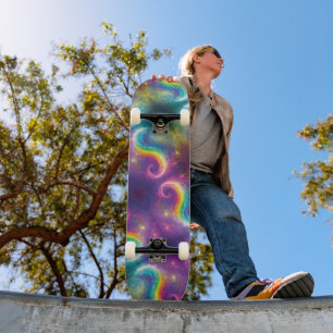 Dreamy Abstrakt Liquid Rainbow Swirls Cosmos Stars Mini Skateboard Bräda 18,5 Cm