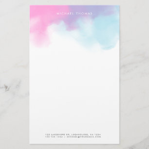 Dreamy Abstrakt Watercolor Clouds in Blue and Rosa Brevpapper