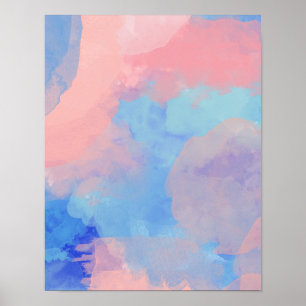 Dreamy Abstrakt Watercolor Clouds in Blue and Rosa Poster