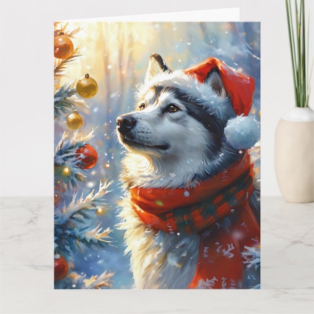 Dreamy Alaska Malamute jul Watercolor Kort (Framsida)
