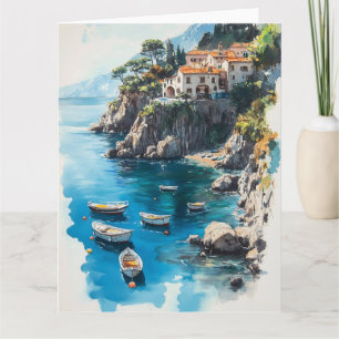 Dreamy Amalfi Kusten: Konstruktion för vattenfärgs Kort