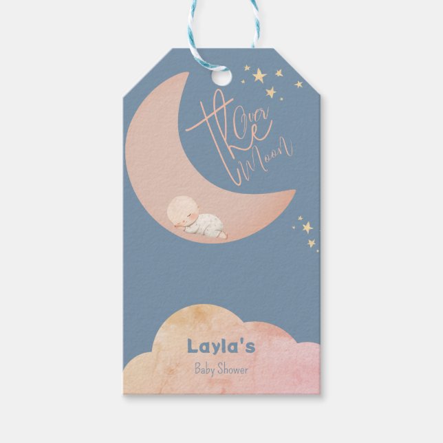 Dreamy Baby över Märkrn Måne Baby Shower Gift Presentetikett (Framsidan)
