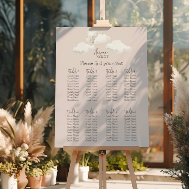 Dreamy Beige Heaven Sent Gender Reveal Seating Poster (Skapare uppladdad)